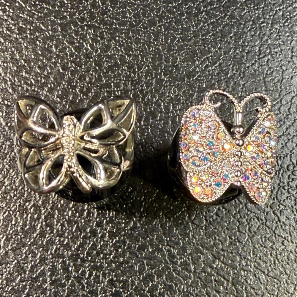 Butterfly Ring Set Silver Tone Rhinestone Openwork Statement Jewelry Size 7.25